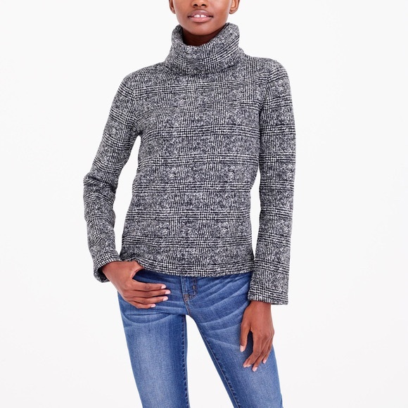 J. Crew Sweaters - J Crew Mock Neck Sweater Glen Plaid Black White Size XL